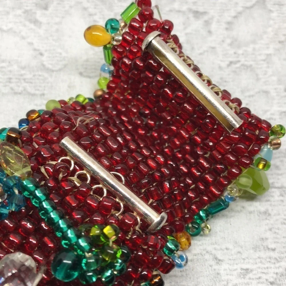 ARTISAN handmade flower glass cluster bead statement bracelet boho fairy fantasy
